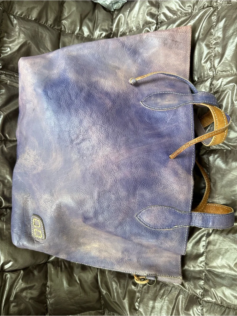Bed Stu Tote Bag in Brown reversible into Purple Blue